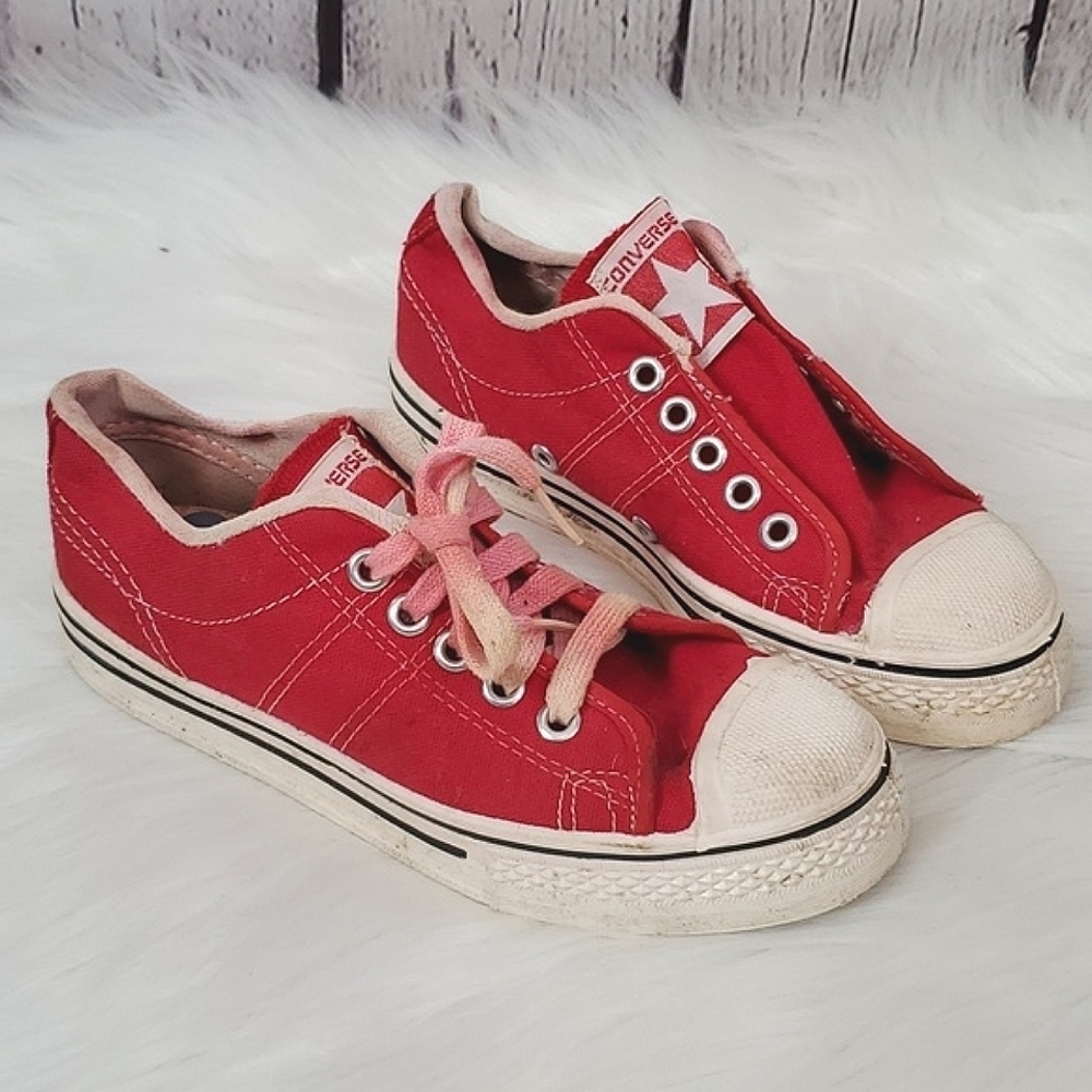 Vintage 1960s 1970s CONVERSE FASTBREAK Red Canvas Low Top Onestar Sneakers Sz 1 - Picture 1 of 17
